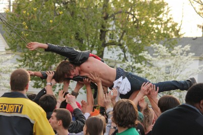 Crowd surfing became a popular activity during Streetlight Manifesto’s time on stage at Rose Rock 2012. (Photo Credit: Kelly Pfeister)