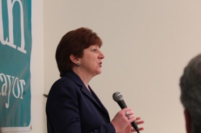 Kathy Sheehan speaking at the opening of her campaign headquarters. (Photo Credit: Matthew Peters)