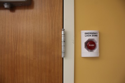 The new emergency lock down buttons are located inside labs around campus next to the door for easy access. Photo Credit: Kelly Pfeister