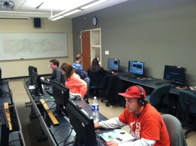 COM 217 students editing video projects 